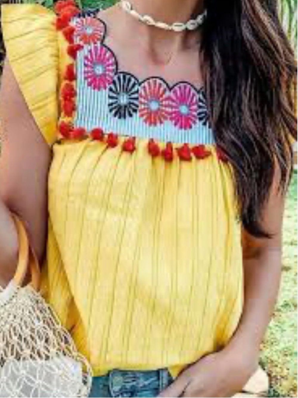 Altar’d State Yellow Floral Embroidered Babydoll Top